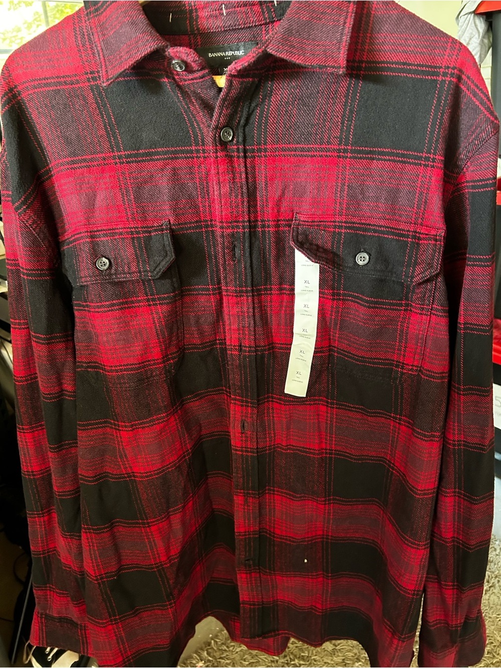 New Banana Republic Red and Black Plaid Button-Down Shirt XL tall